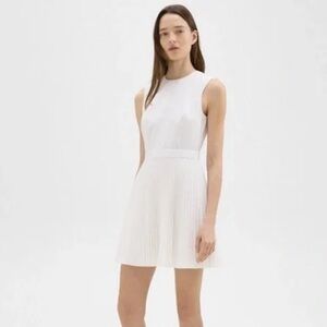 NWT Theory Pleated Mini Dress Sleek Poplin White Sleeveless Women’s 12 Bridal